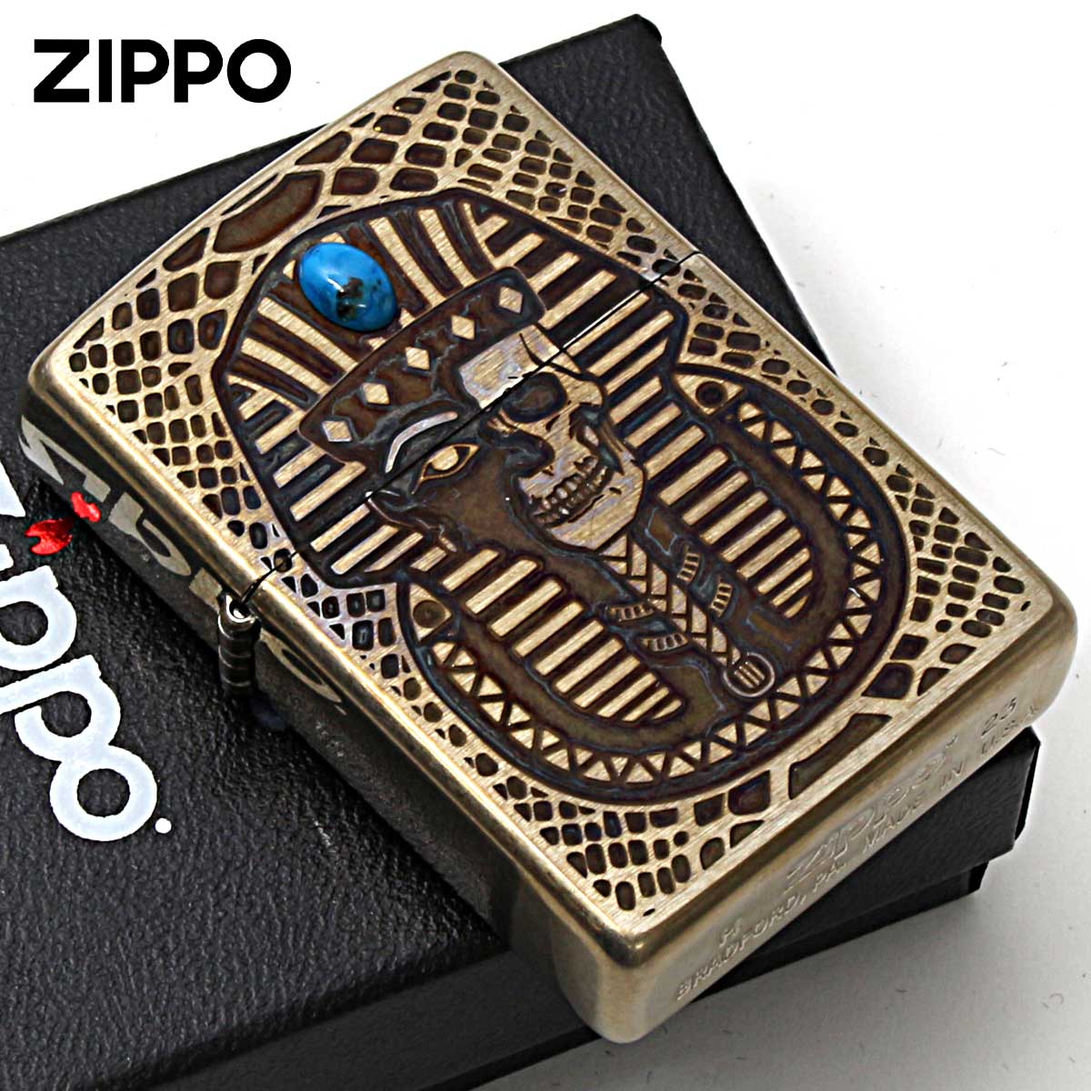 Zippo ジッポー ビンテージ風 ユーズド エジプト神話 天然石 ターコイズ ファラオ V・Pharaoh メール便可