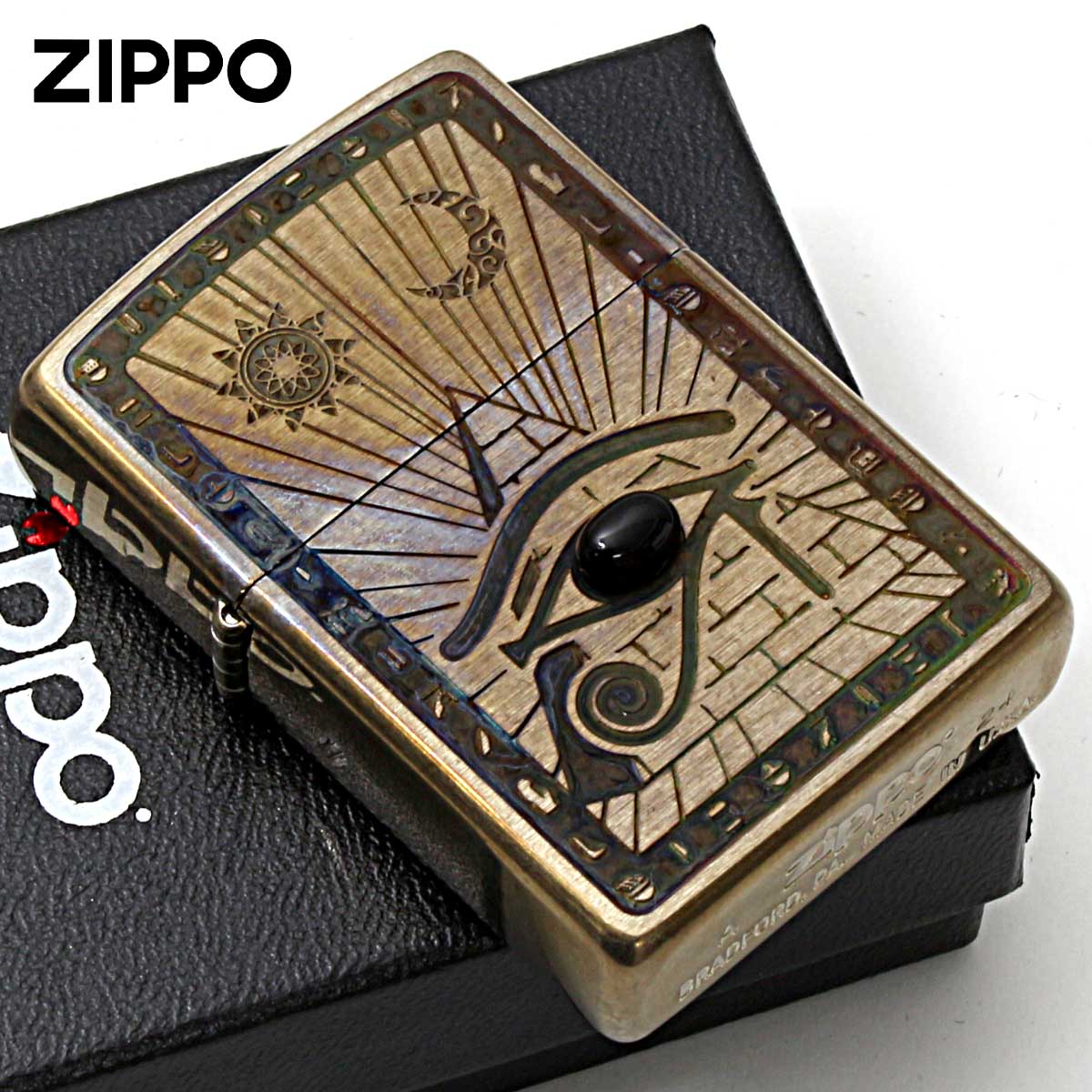 Zippo ジッポー ビンテージ風 ユーズド エジプト神話 天然石 オニキス ホルス V・Horus メール便可