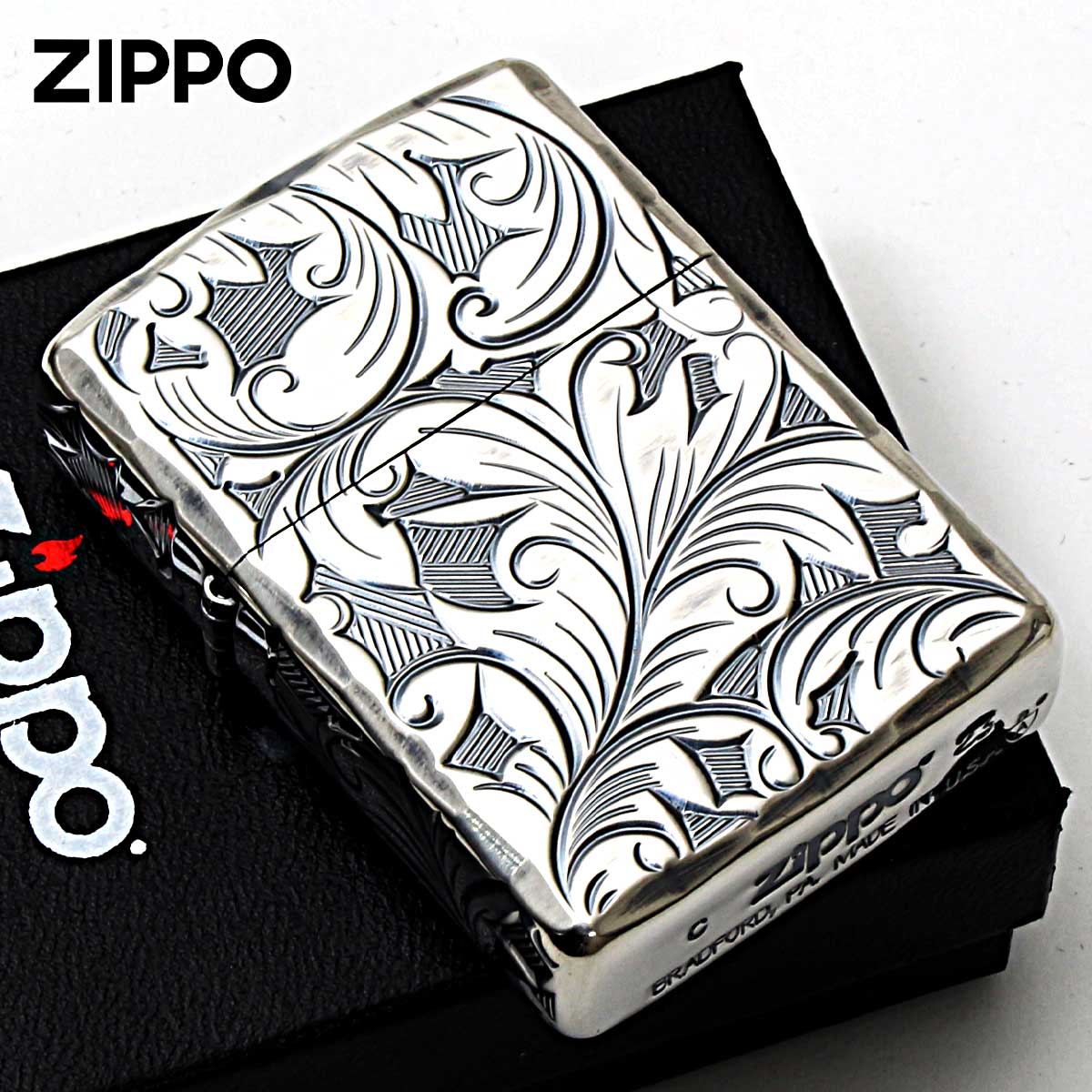 Zippo ジッポー アーマー ARMOR 5面立体 NC彫刻 リーフ 葉 銀いぶし 5NC-LEAF S