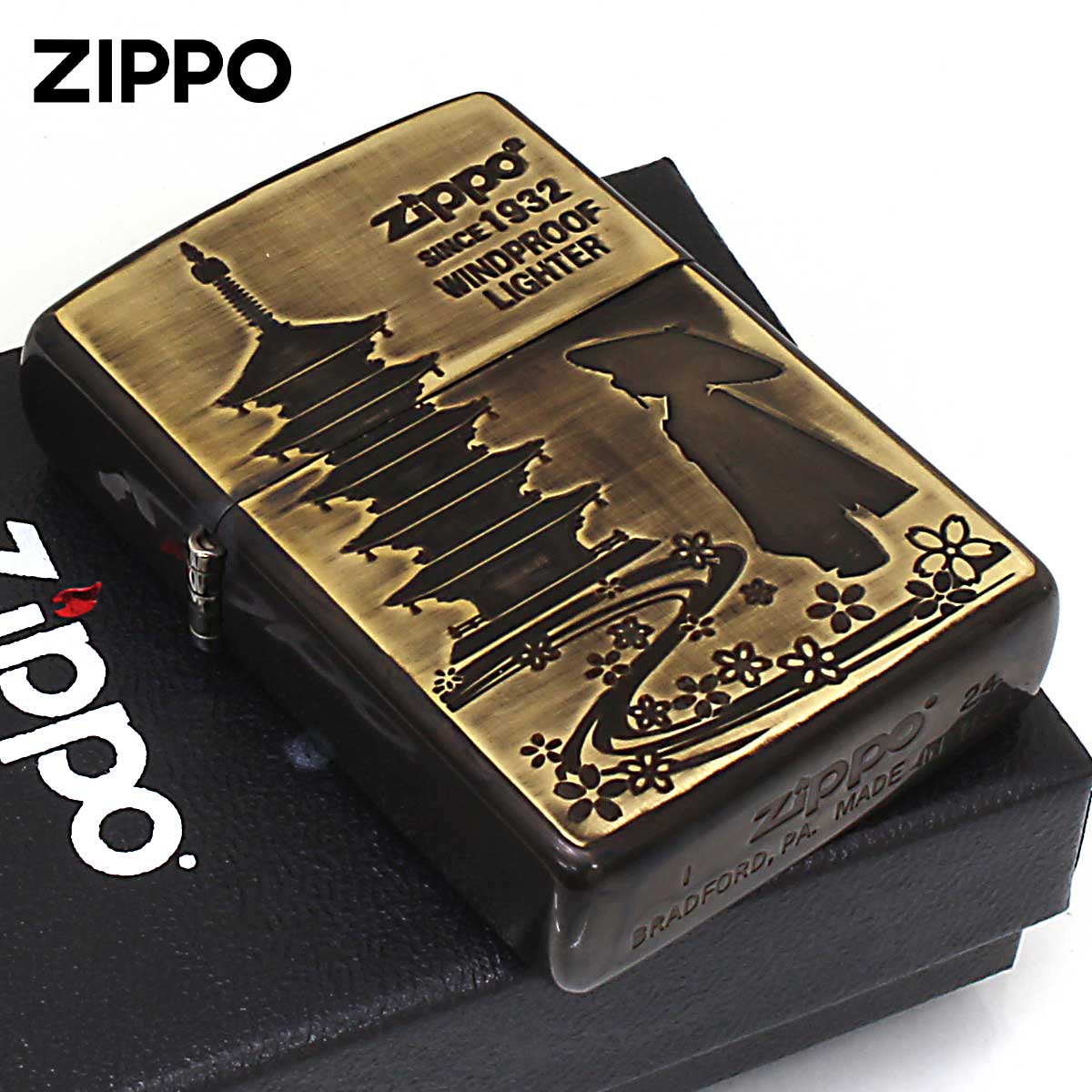 Zippo ジッポー アンテーク風 和柄 Antique style 五重塔 メール便可