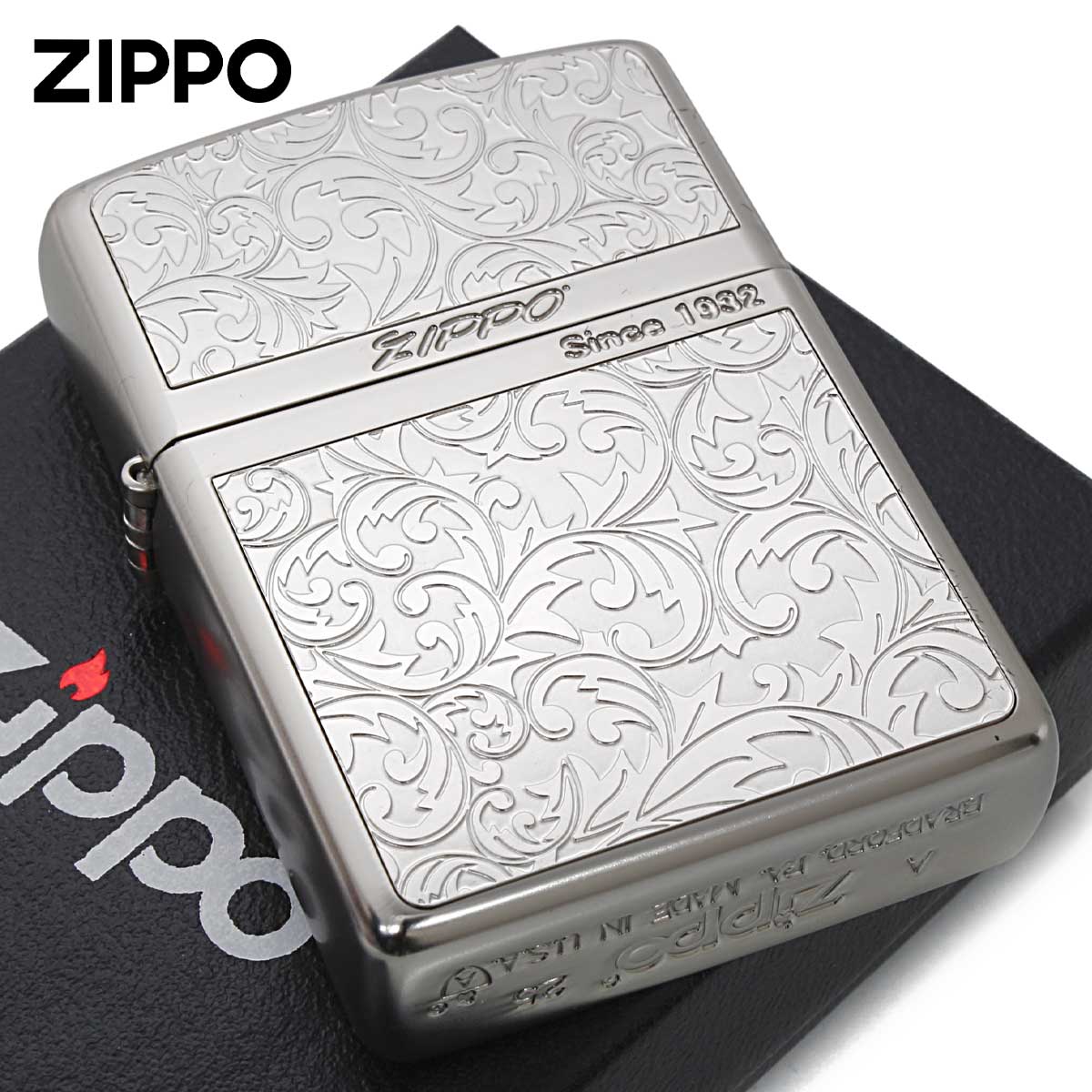 Zippo ジッポー ARMOR アーマー 唐草 アラベスク プレート ホワイト