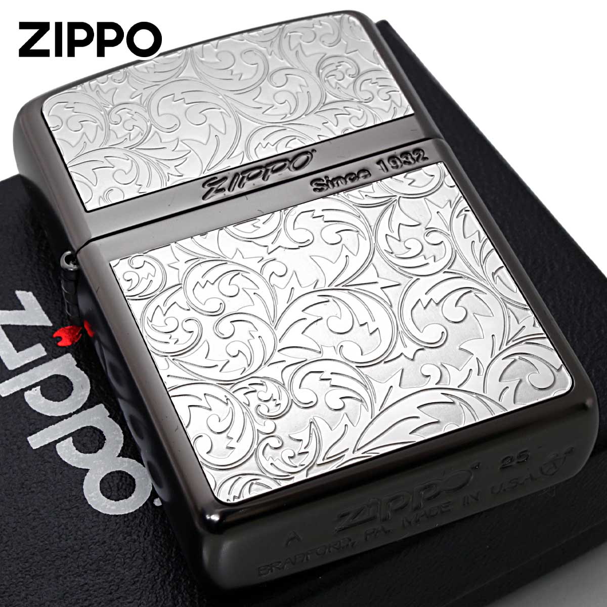 Zippo ジッポー ARMOR アーマー 唐草 アラベスク プレート ブラック Bk