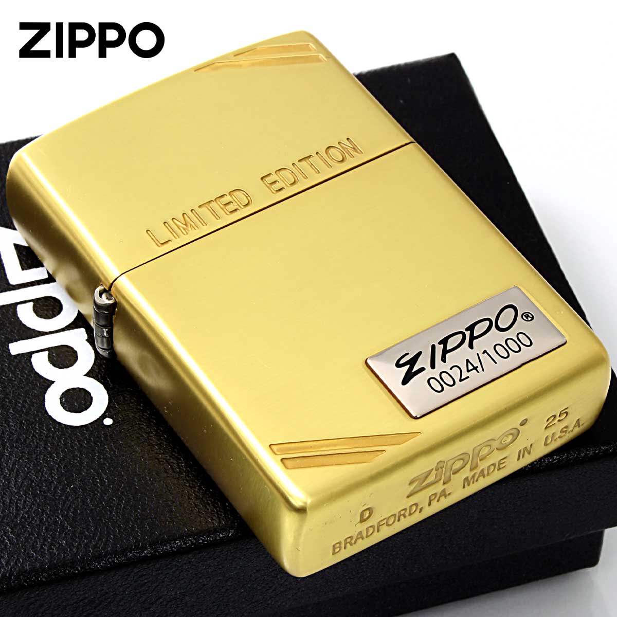 Zippo ジッポー 限定1,000個 ZIPPO LOGO METAL ダイアゴナルライン ジッポ ロゴ メタル シリアル番号 ゴールド M・LE.Corner Line G メール便可