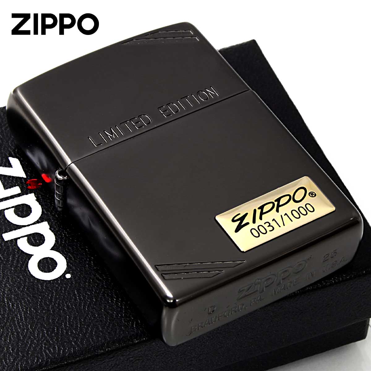 Zippo ジッポー 限定1,000個 ZIPPO LOGO METAL ダイアゴナルライン ジッポ ロゴ メタル シリアル番号 ブラック M・LE.Corner Line Bk メール便可