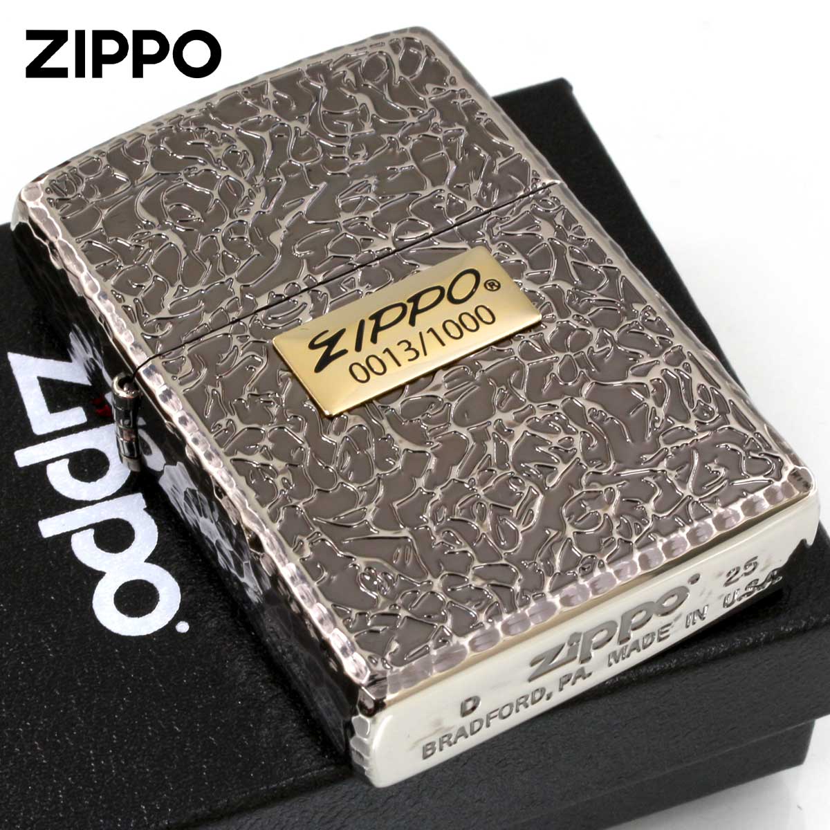 Zippo ジッポー 限定1,000個 ZIPPO LOGO METAL ジッポ ロゴ メタル シルバーニッケル 5面加工 3Side Leutor LE Nickel Oxidized NO