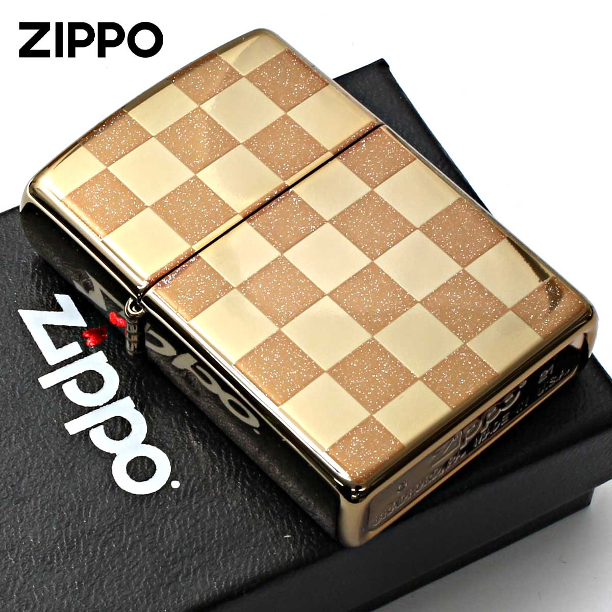 Zippo ジッポー チェック ラメ 幾何学模様 両面加工 ブラウン ジオメトリック GEOMETRIC CHECK 25CK-BW メール便可