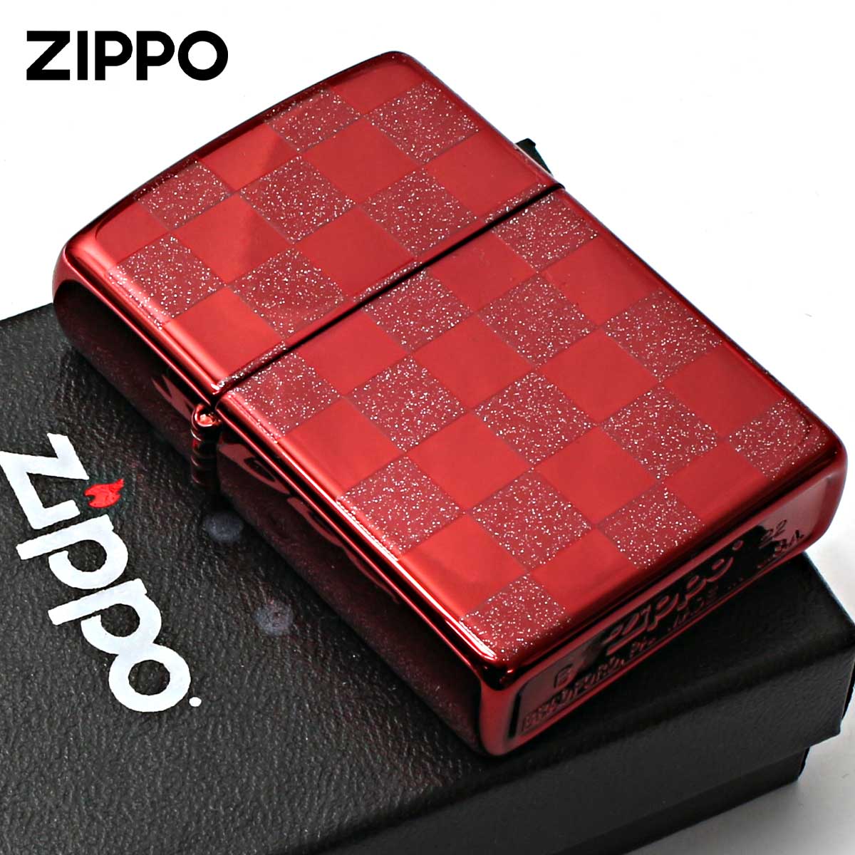 Zippo ジッポー チェック ラメ 幾何学模様 両面加工 レッド ジオメトリック GEOMETRIC CHECK 25CK-RED メール便可