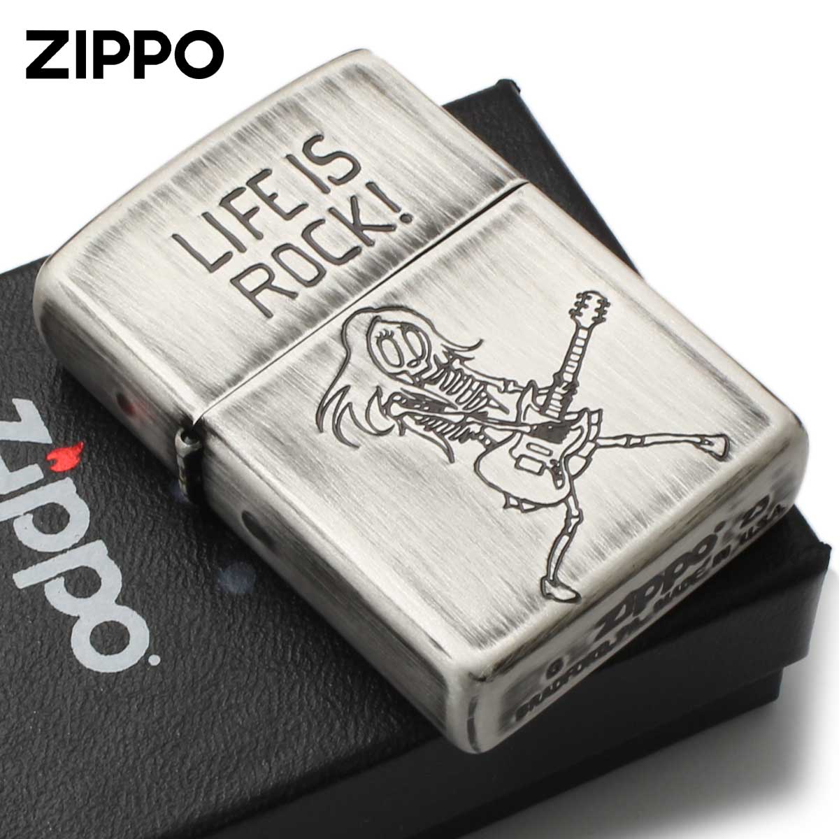 Zippo ジッポー スカル ドクロ 骸骨 ユーズド仕上げ FUNNY SKULL USED FINISH LIFE IS ROCK 人生はロックだ 2UDS-ROCK メール便可