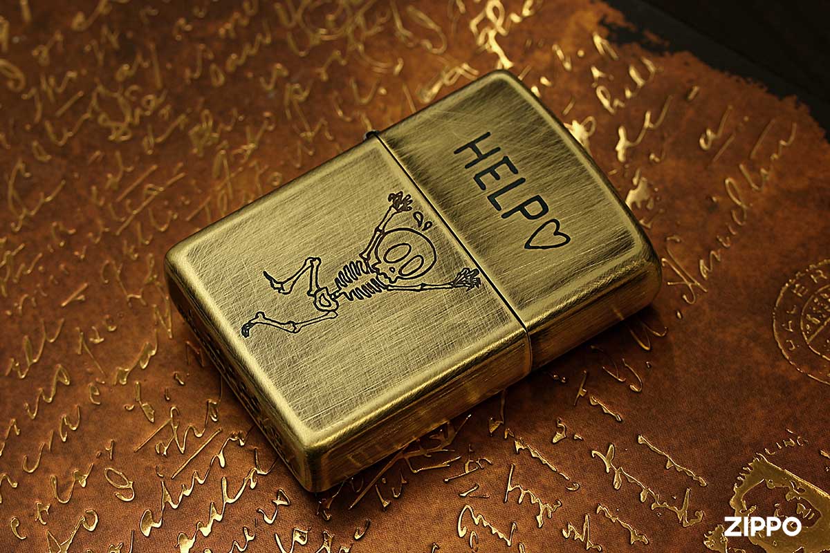 ZIPPO ユーズドフィニッシュ スカル HELP ユニーク ジッポー ライター