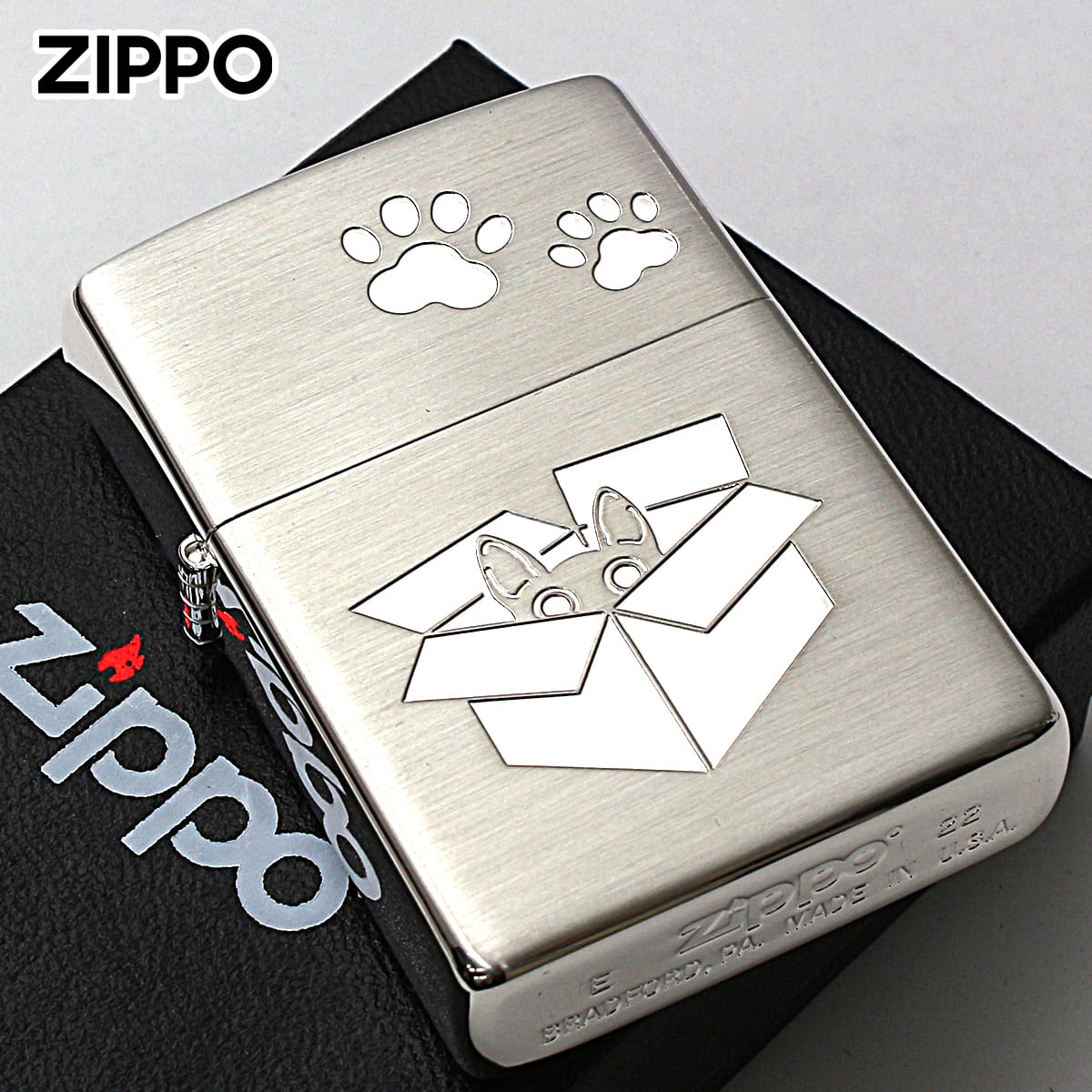 Zippo ジッポー ネコ 猫 Cat 足跡 愛くるしい 銀メッキ サテーナ Charming Gesture 2SS-CATHIDE2 メール便可