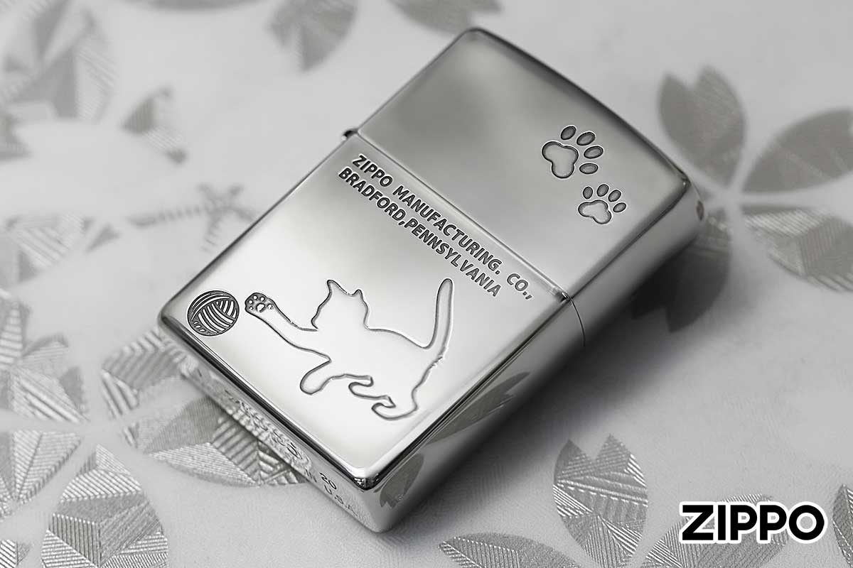 Zippo ジッポー ネコ 猫 Cat 足跡 愛くるしい ニッケルメッキ Charming Gesture 2NI-CAT1 メール便可