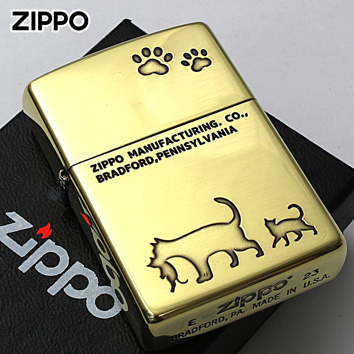 Zippo ジッポー ネコ 猫 Cat 足跡 愛くるしい 真鍮いぶし Charming Gesture 2BI-CAT2 メール便可