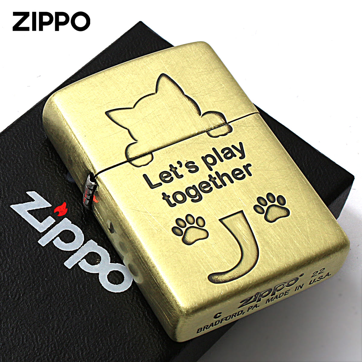 Zippo ジッポー ネコ 猫 Cat 一緒に遊ぼう ユーズド仕上げ 真鍮 CAT Series Let's play together 2UDBI-CAT メール便可