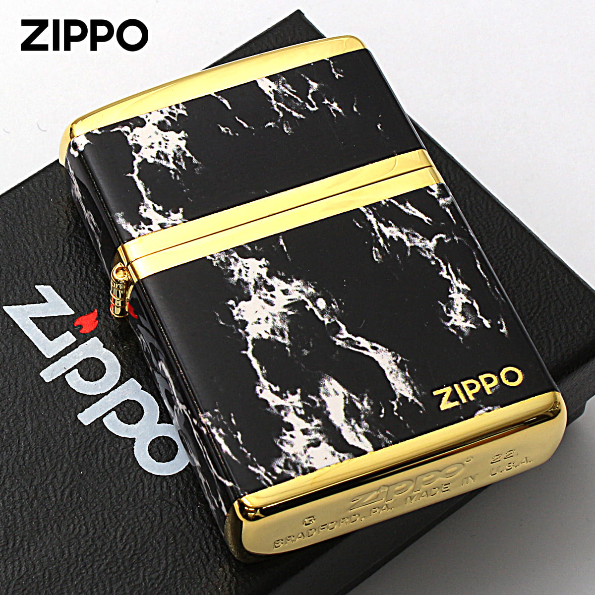 Zippo ジッポー 大理石調 ブラックマーブル ジッポ ロゴ 金メッキ MARBLE LOGO 2G-4BKZ