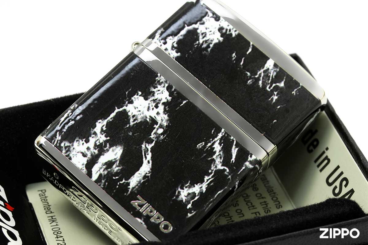 Zippo ジッポー 大理石調 ブラックマーブル ジッポ ロゴ ニッケルメッキ MARBLE LOGO 2NI-4BKZ