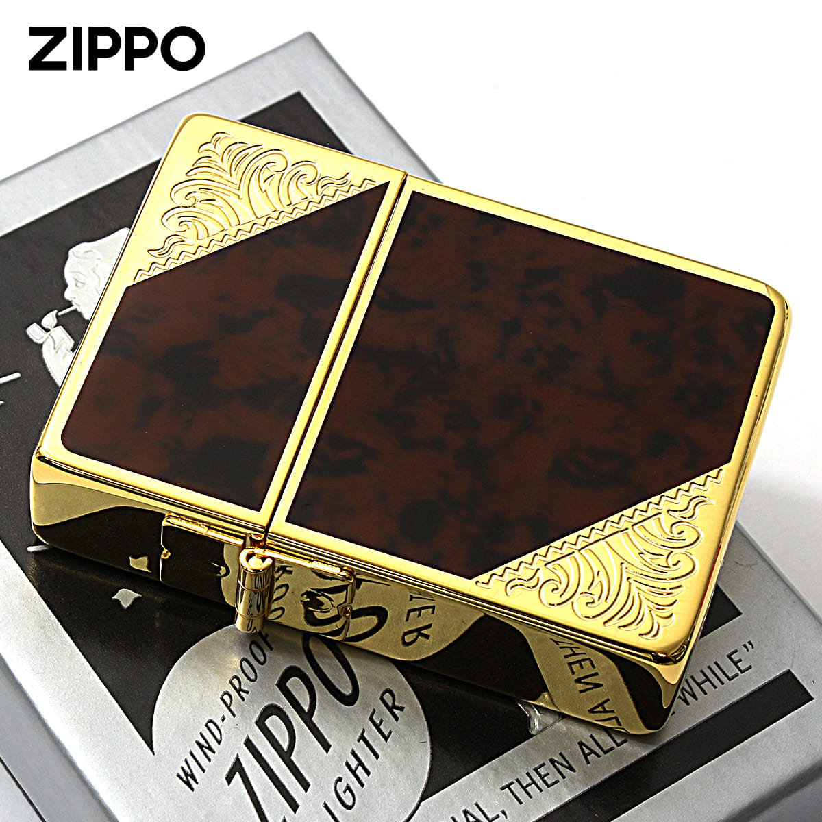 Zippo ジッポー 1935レプリカ 大理石調 ベネチアンデザイン ブラウンマーブル アラベスク 唐草 金メッキ VENETIAN DESIGN 1935GW-BW