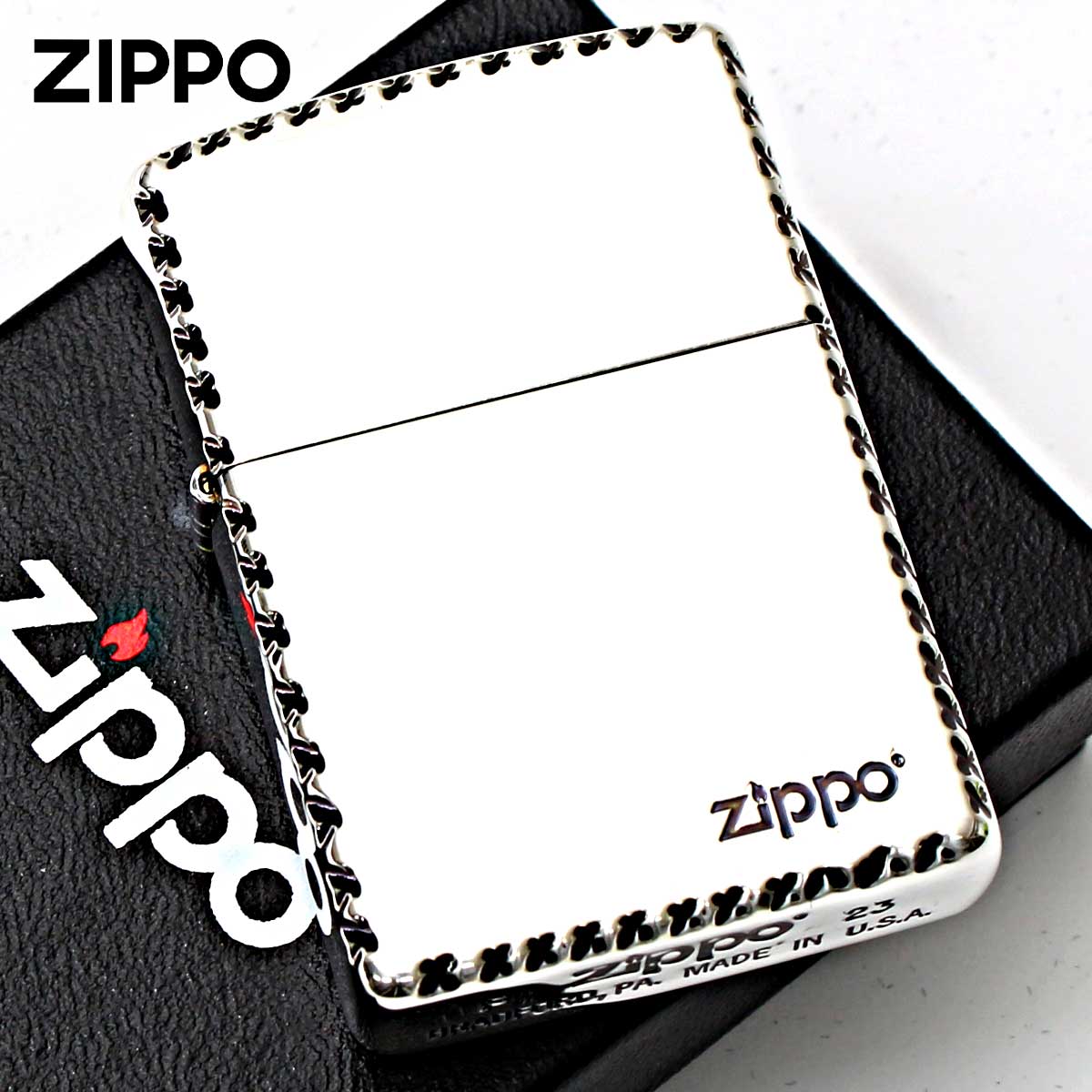 Zippo ジッポー ジッポ ロゴ クロスリューター彫刻  ENGRAVE Cross Cut ZIPPO LOGO 銀いぶしメッキ 2SI-ZRT