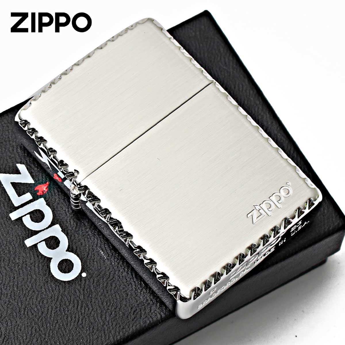 Zippo ジッポー ジッポ ロゴ クロスリューター彫刻  ENGRAVE Cross Cut ZIPPO LOGO 銀メッキサテーナ 2SS-ZRT