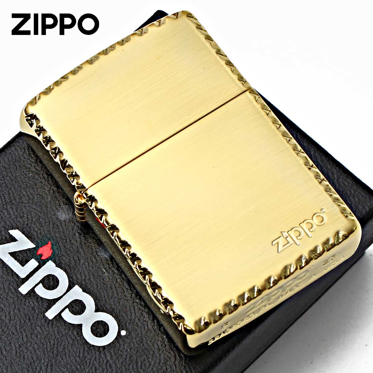 Zippo ジッポー ジッポ ロゴ クロスリューター彫刻  ENGRAVE Cross Cut ZIPPO LOGO 金メッキサテーナ 2GS-ZRT