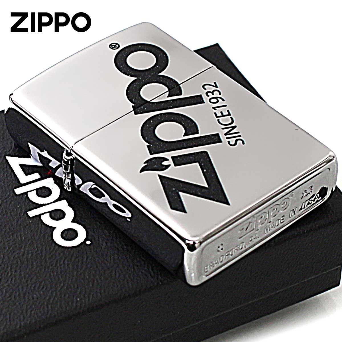 Zippo ジッポー ジッポ ロゴ ZIPPO LOGO クロムメッキ 古美仕上げ ブラック 25C-LOGOBK メール便可
