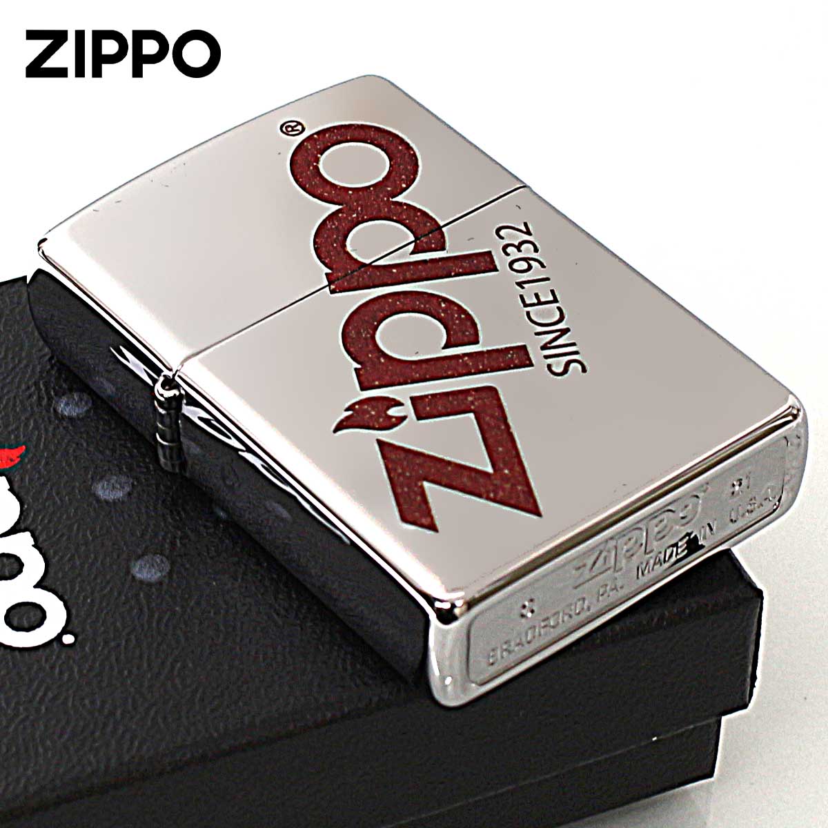 Zippo ジッポー ジッポ ロゴ ZIPPO LOGO クロムメッキ 古美仕上げ レッド 25C-LOGORED メール便可
