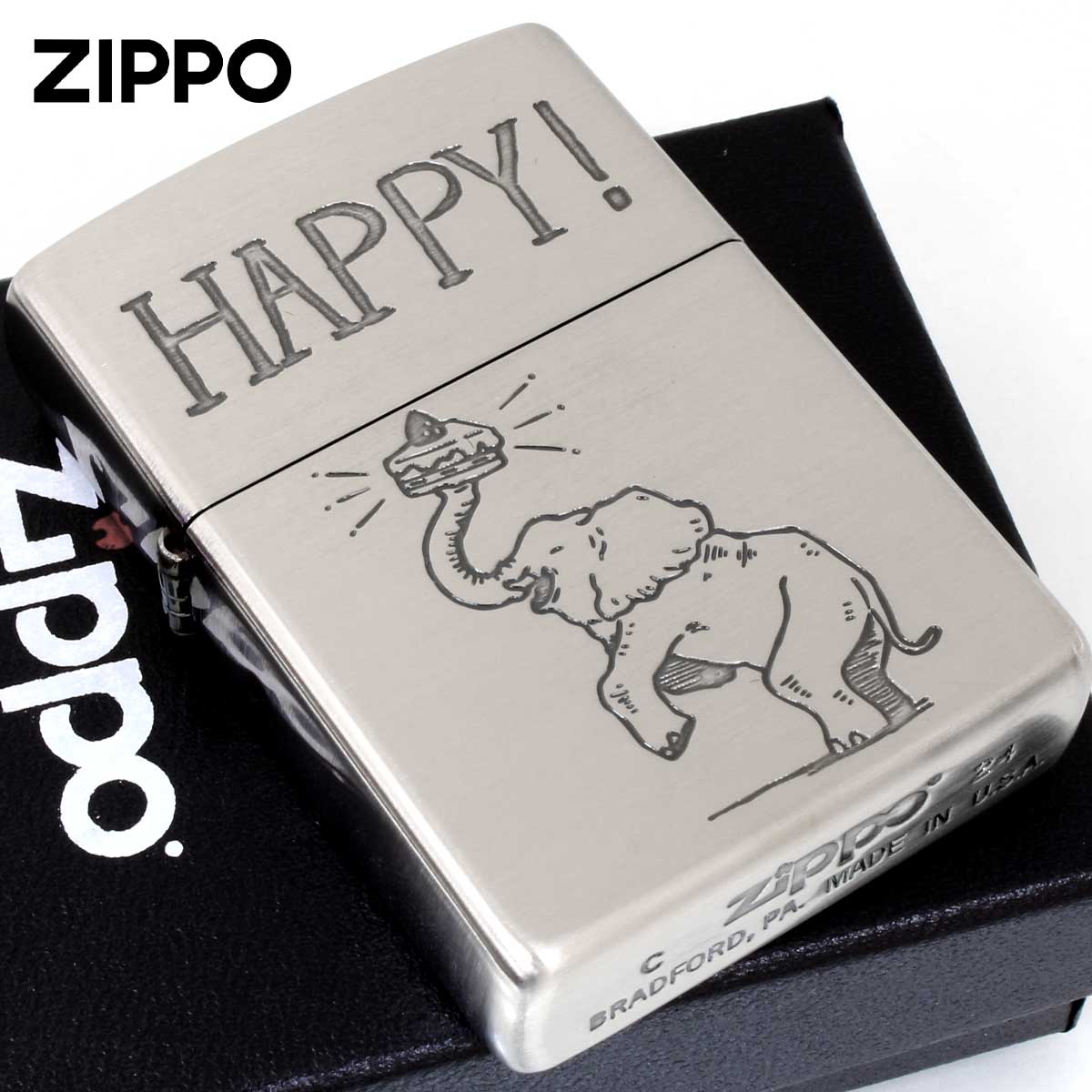 Zippo ジッポー NAGOMI animal HAPPY 象 メッセージ 202-HAPPY メール便可