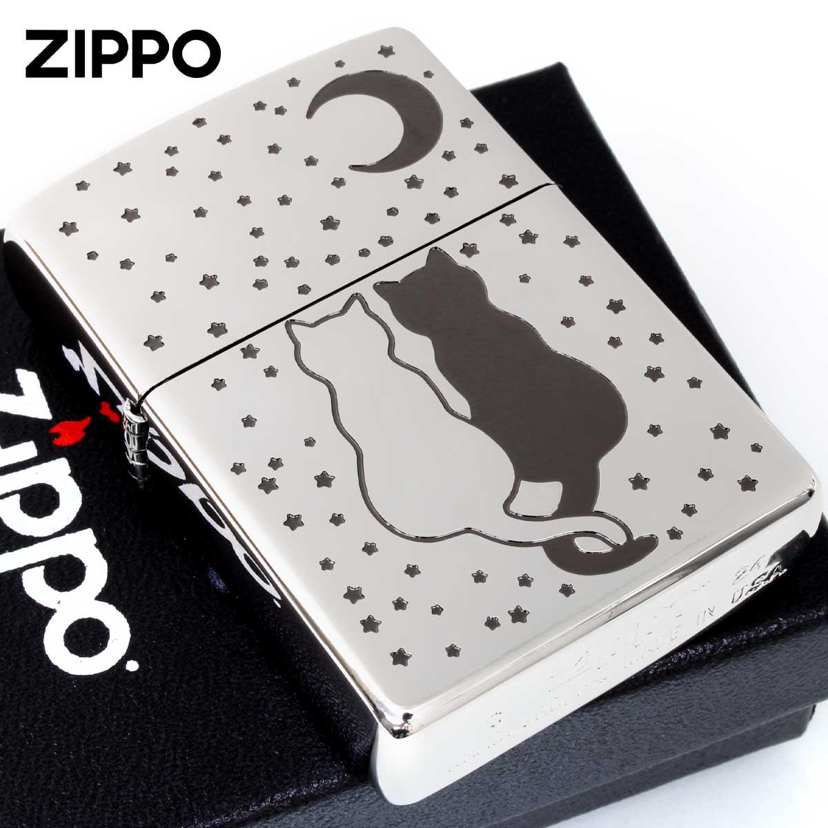 Zippo ジッポー ネコ 猫 月夜 Cat Moon シルエット シルバー 2SBK-TCATS メール便可