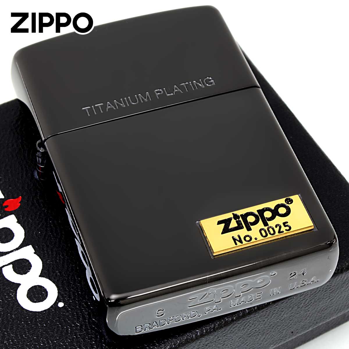 Zippo ジッポー ブラックチタン ジッポ ロゴ メタル TITANIUM＆ONE POINT METAL 2TIBKM-LOGO