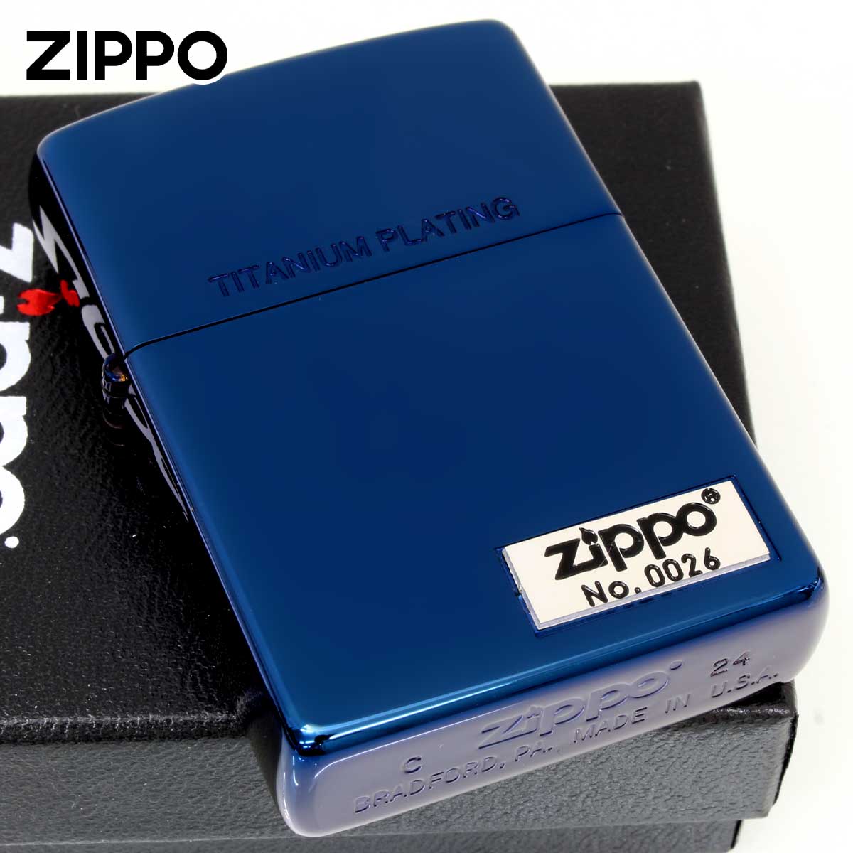 Zippo ジッポー ブルーチタン ジッポ ロゴ メタル TITANIUM＆ONE POINT METAL 2TIBLM-LOGO