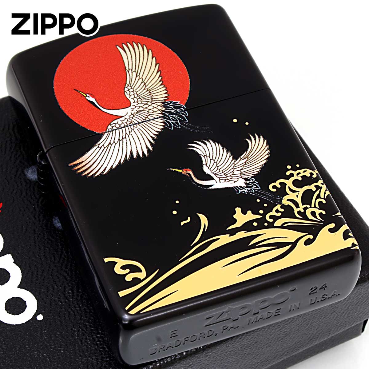 Zippo ジッポー 和柄 日本 美 波 鶴 太陽 2BKG-CRANE｜Zippo専門店