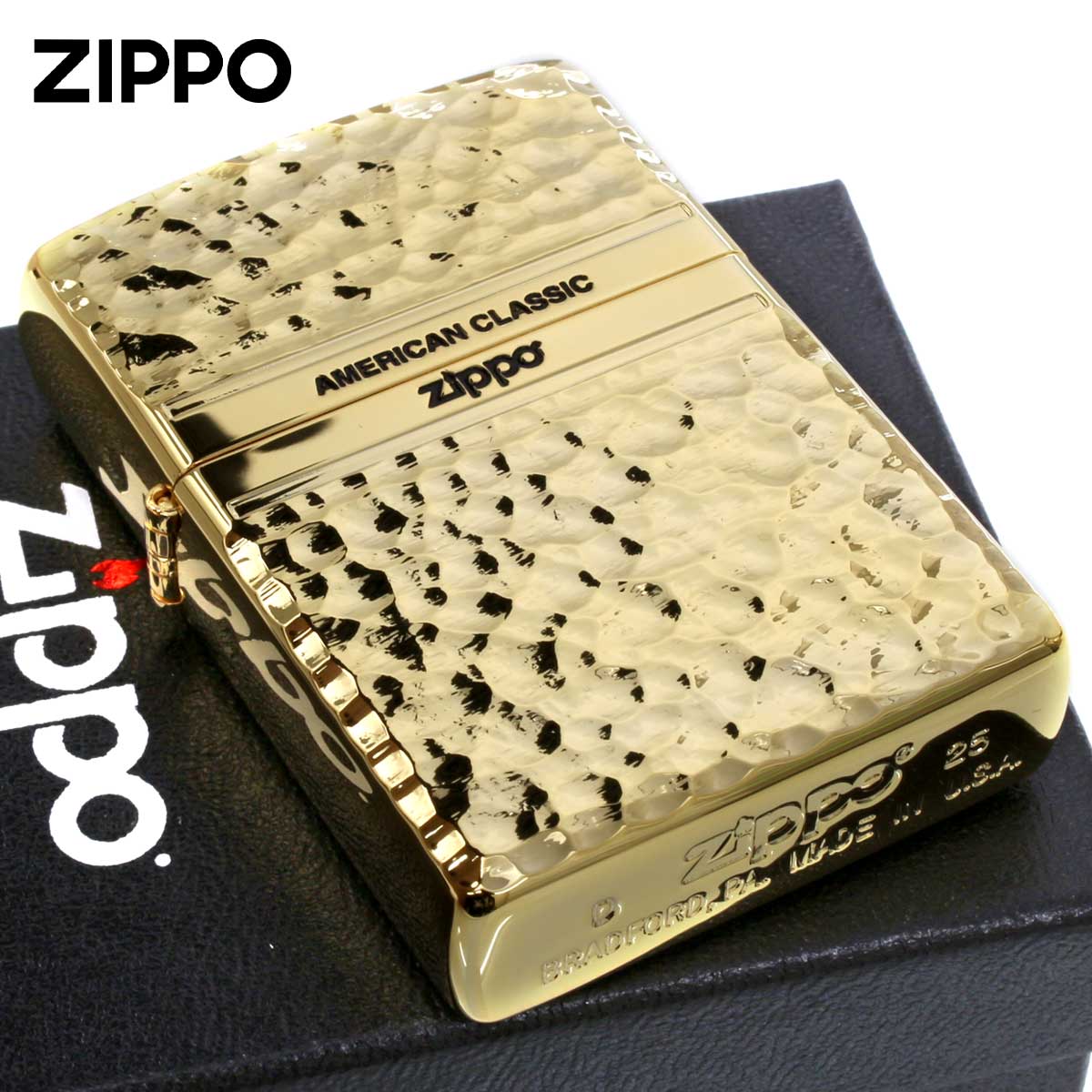 Zippo ジッポー ハンマートーン 槌目 ジッポ ロゴ 金メッキ HAMMER TONE ZIPPO LOGO 2G-ZHAMMER