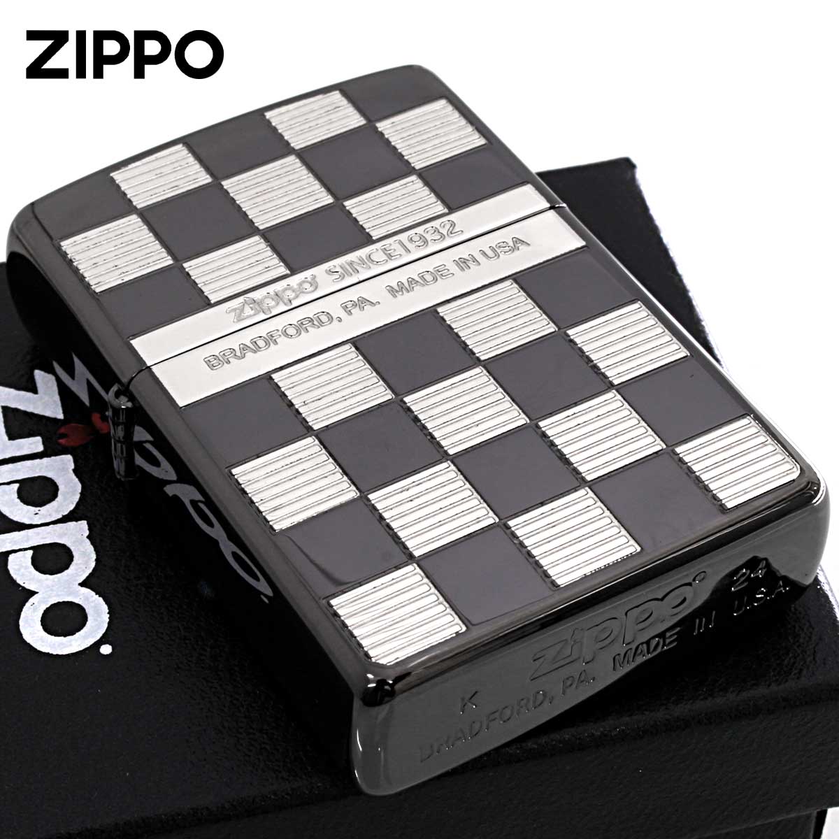 Zippo ジッポー CHECK DESIGN チェック柄 ブラック シルバー 2BKS-CHECK