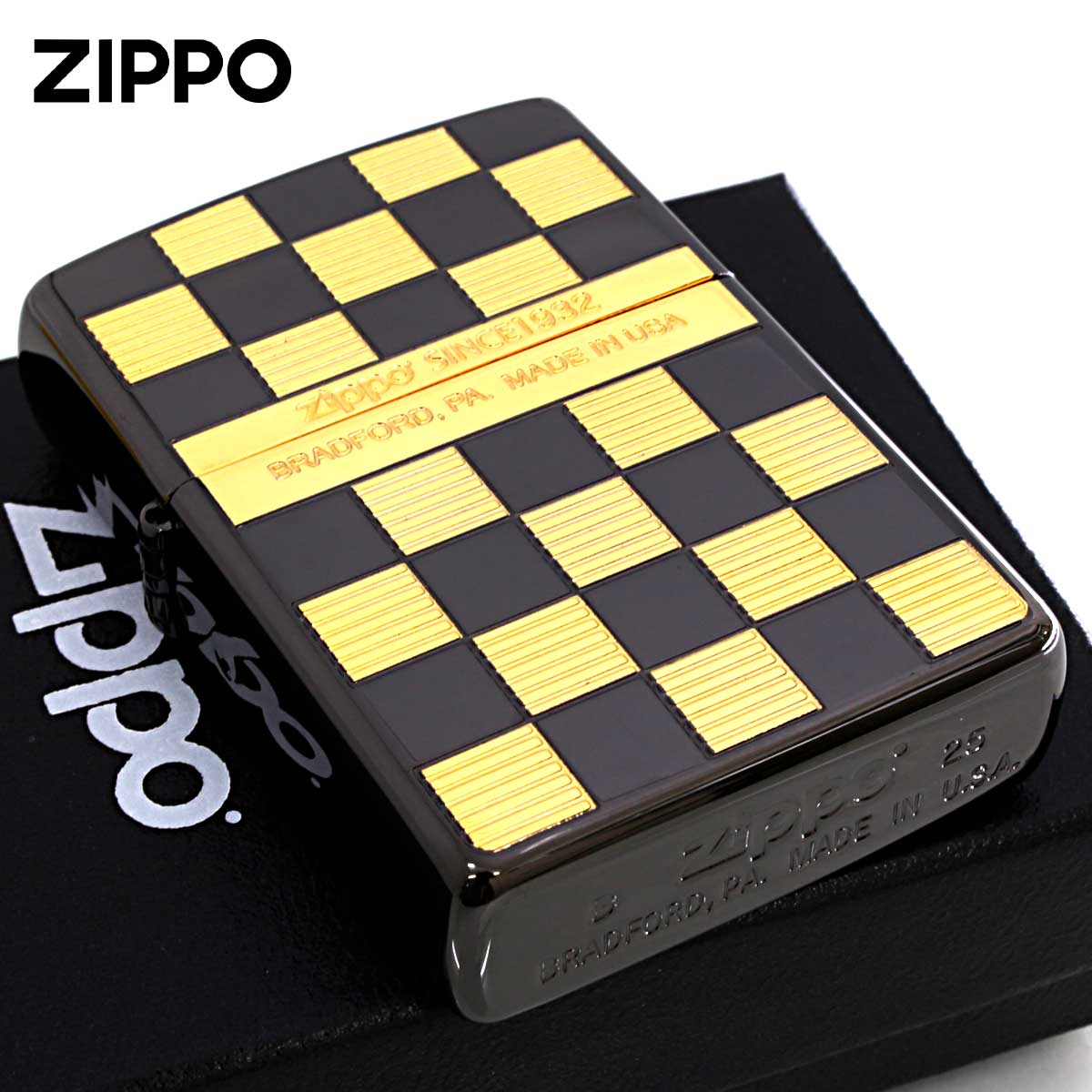Zippo ジッポー CHECK DESIGN チェック柄 ブラック ゴールド 2BKG-CHECK