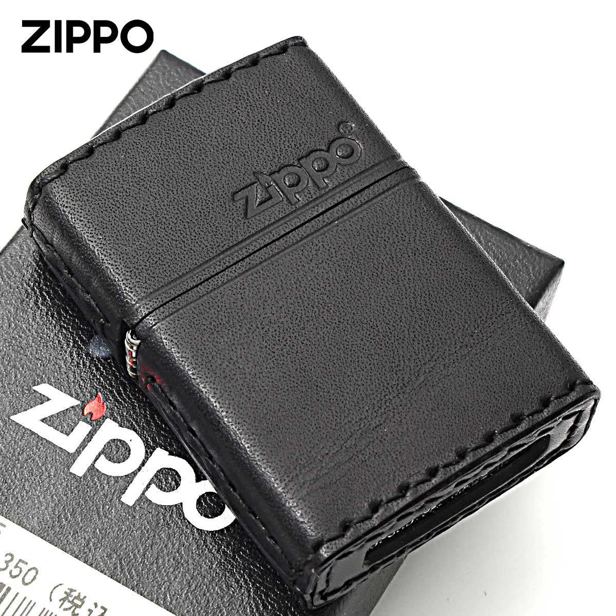 Zippo ジッポー 革巻き 牛革 レザー ジッポ ロゴ ブラック ハンドメイド 手縫い REAL LEATHER ZIPPO LOGO B-5