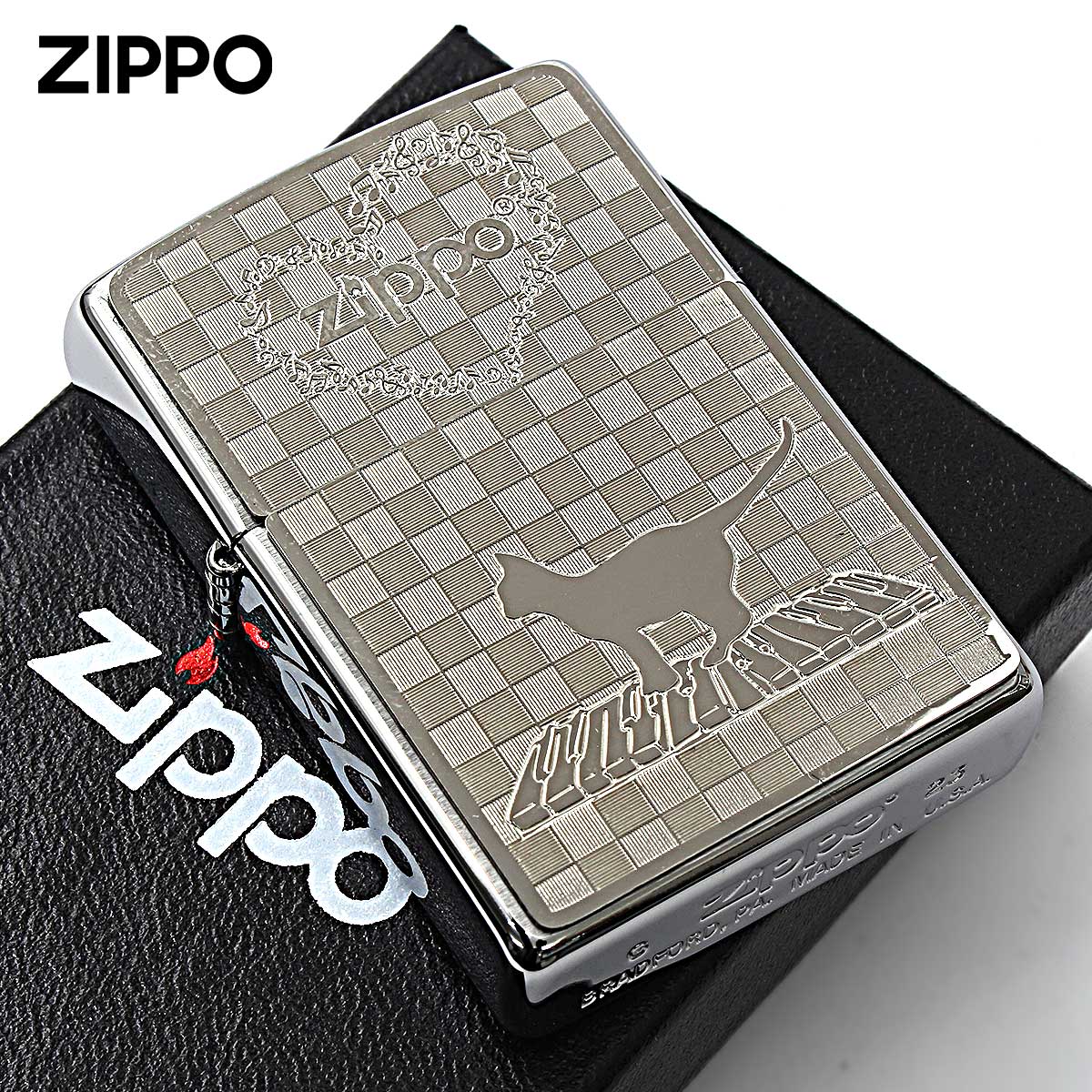 Zippo ジッポー ネコ 猫 Cat 音符 ＃200 メタルプレート ニッケルメッキ 2MP-音符 メール便可
