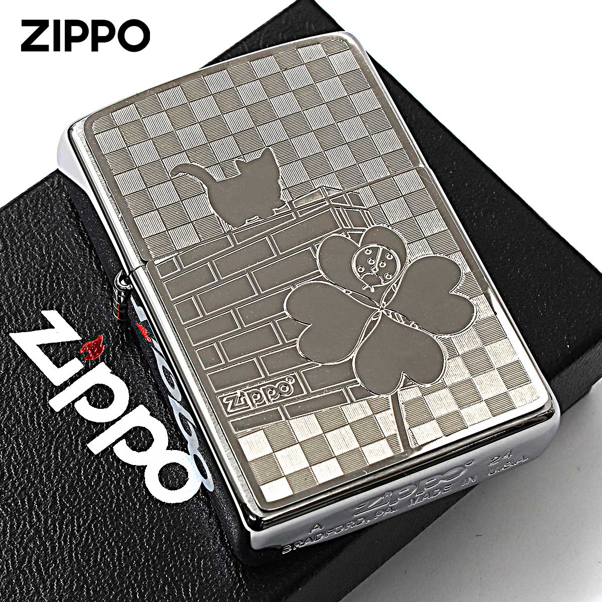 Zippo ジッポー ネコ 猫 Cat 天道虫 ＃200 メタルプレート ニッケルメッキ 2MP-天道虫 メール便可