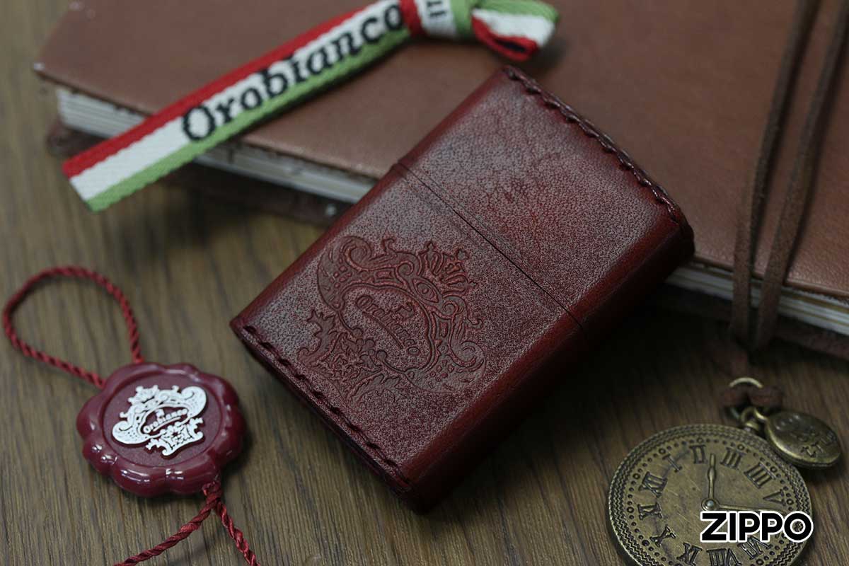 Zippo ジッポー オロビアンコ 本牛革 手縫い ダメージレッド Orobianco オフィシャルライセンス品 ORZ-001 RD