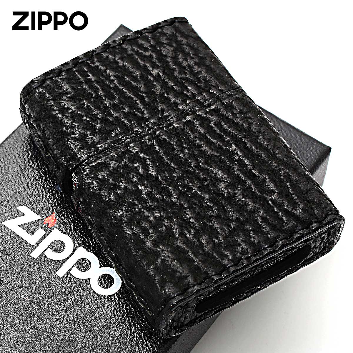 ZIPPO 本革巻き シャーク ジッポ ライター ブラック 全面 サメ