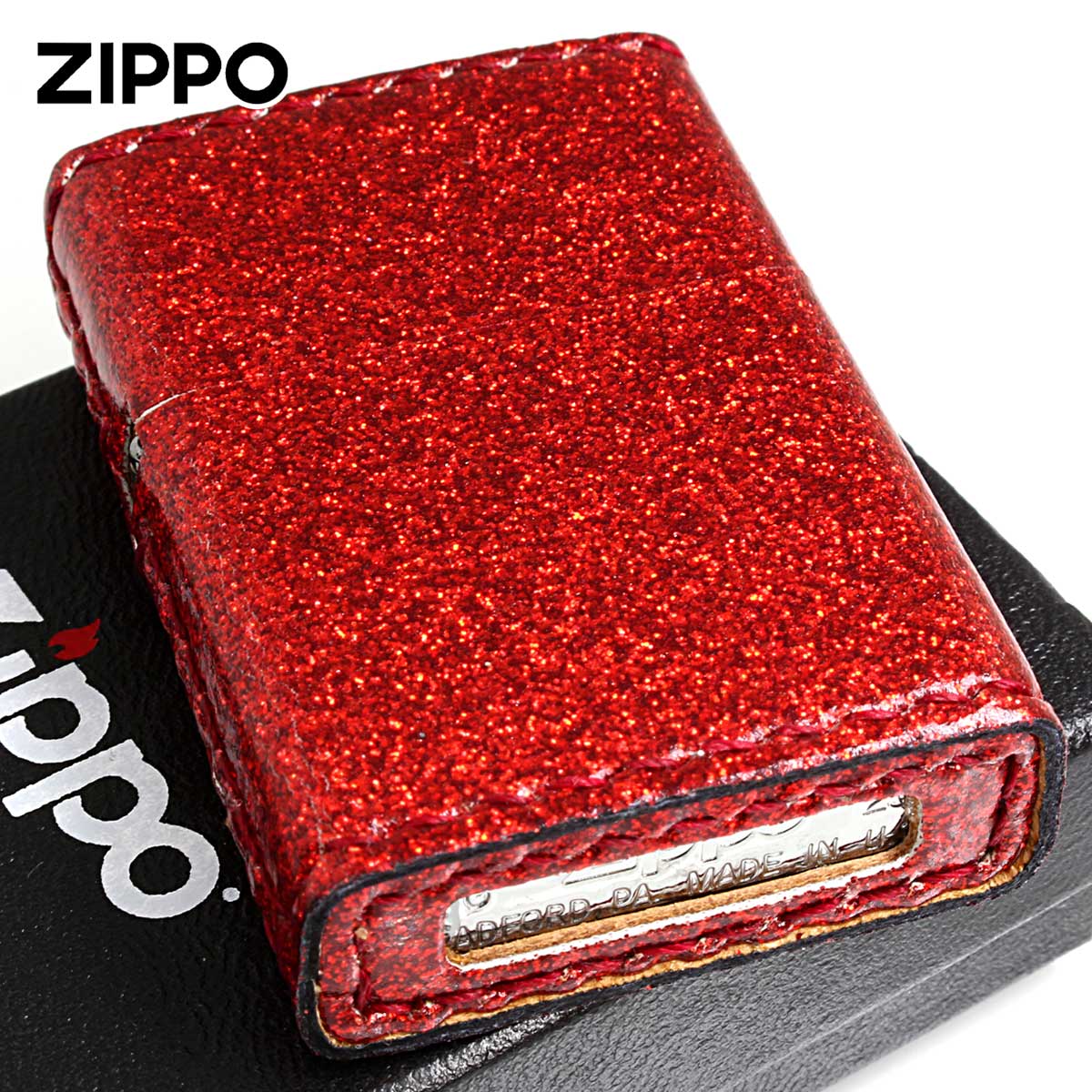 Zippo ジッポー Glitter グリッター ラメ 合皮巻き ZGL-レッド メール便可