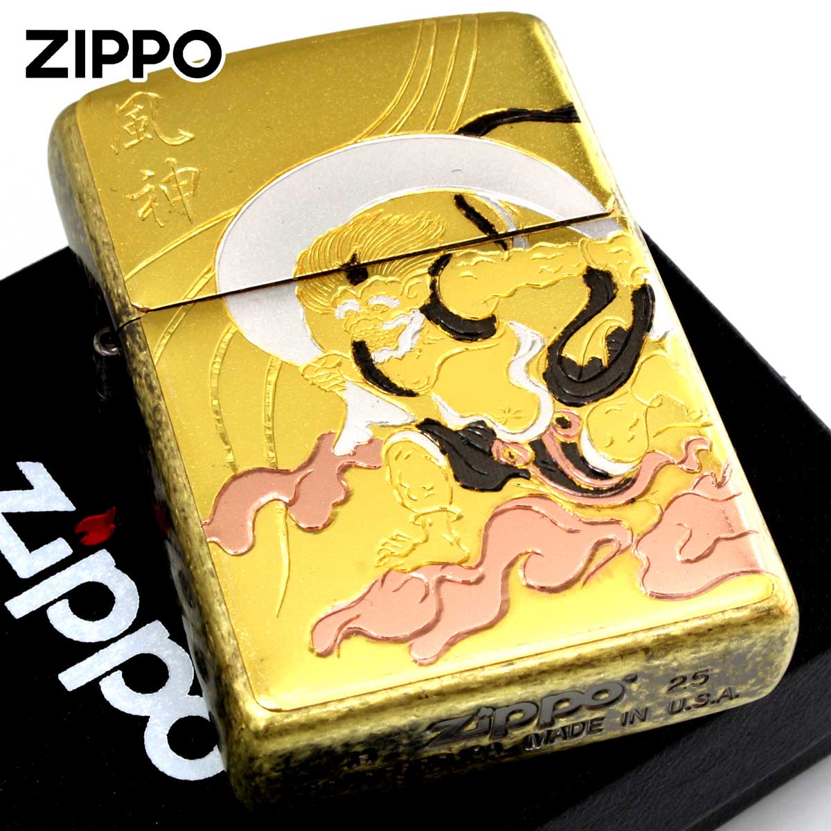 Zippo ジッポー 電鋳板 プレート貼り 和柄 伝統工芸 風神