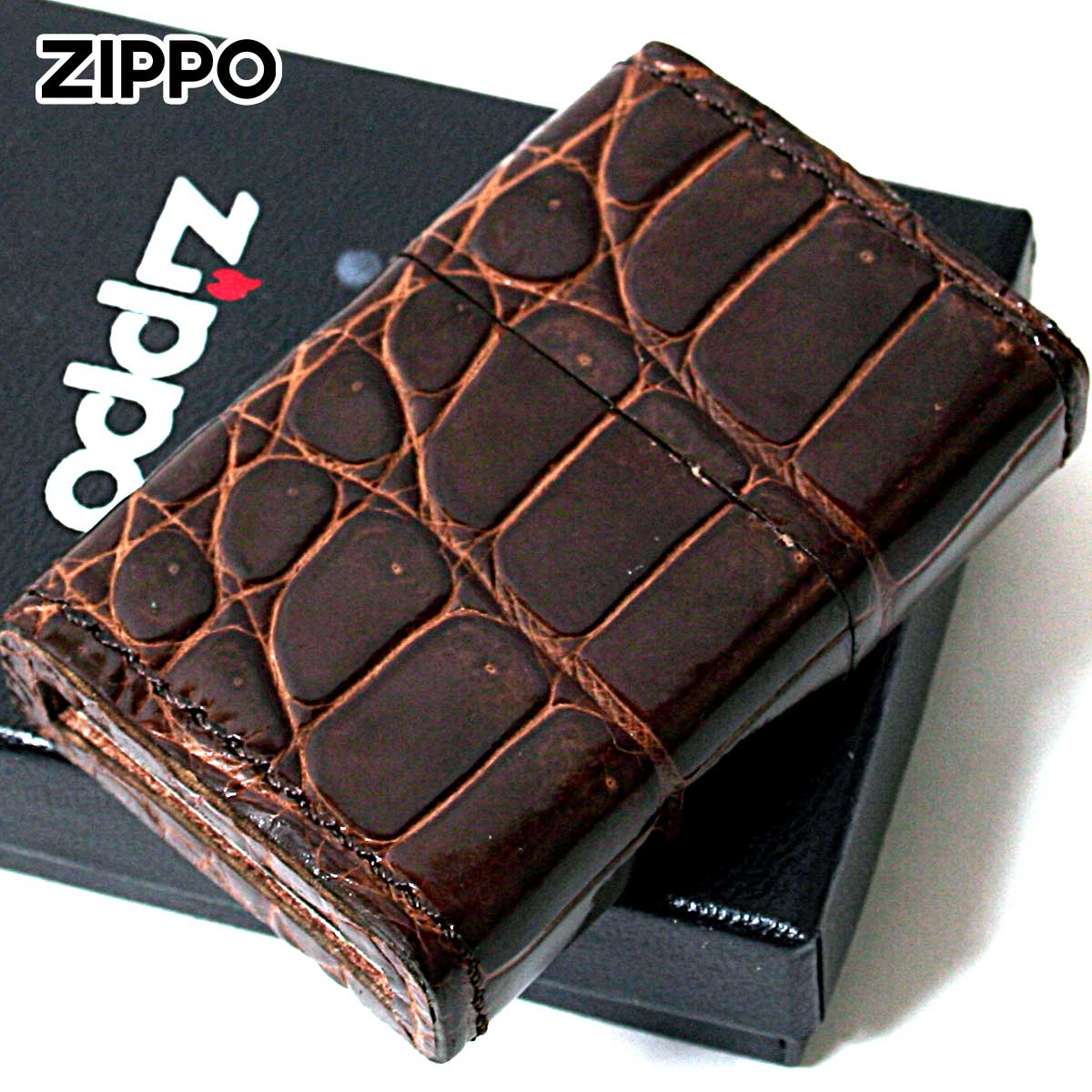 Zippo ジッポー 革巻き 本革 クロコダイル ワニ 茶 ブラウン