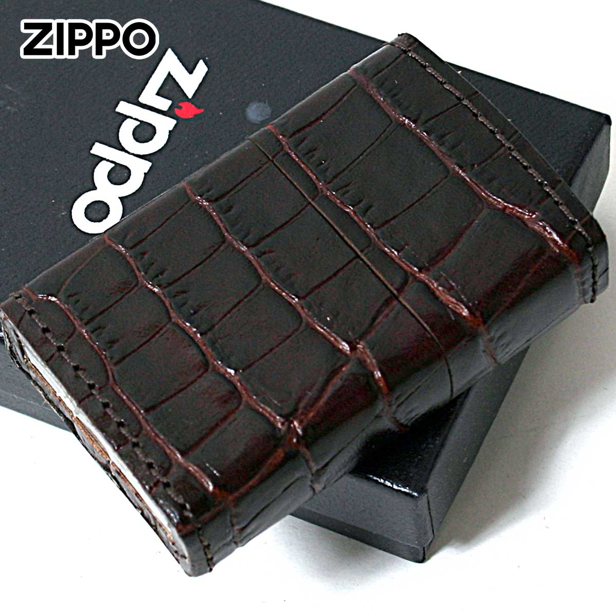 Zippo ジッポー 革巻き 本革 クロコダイル ワニ 茶 ブラウン メール便可