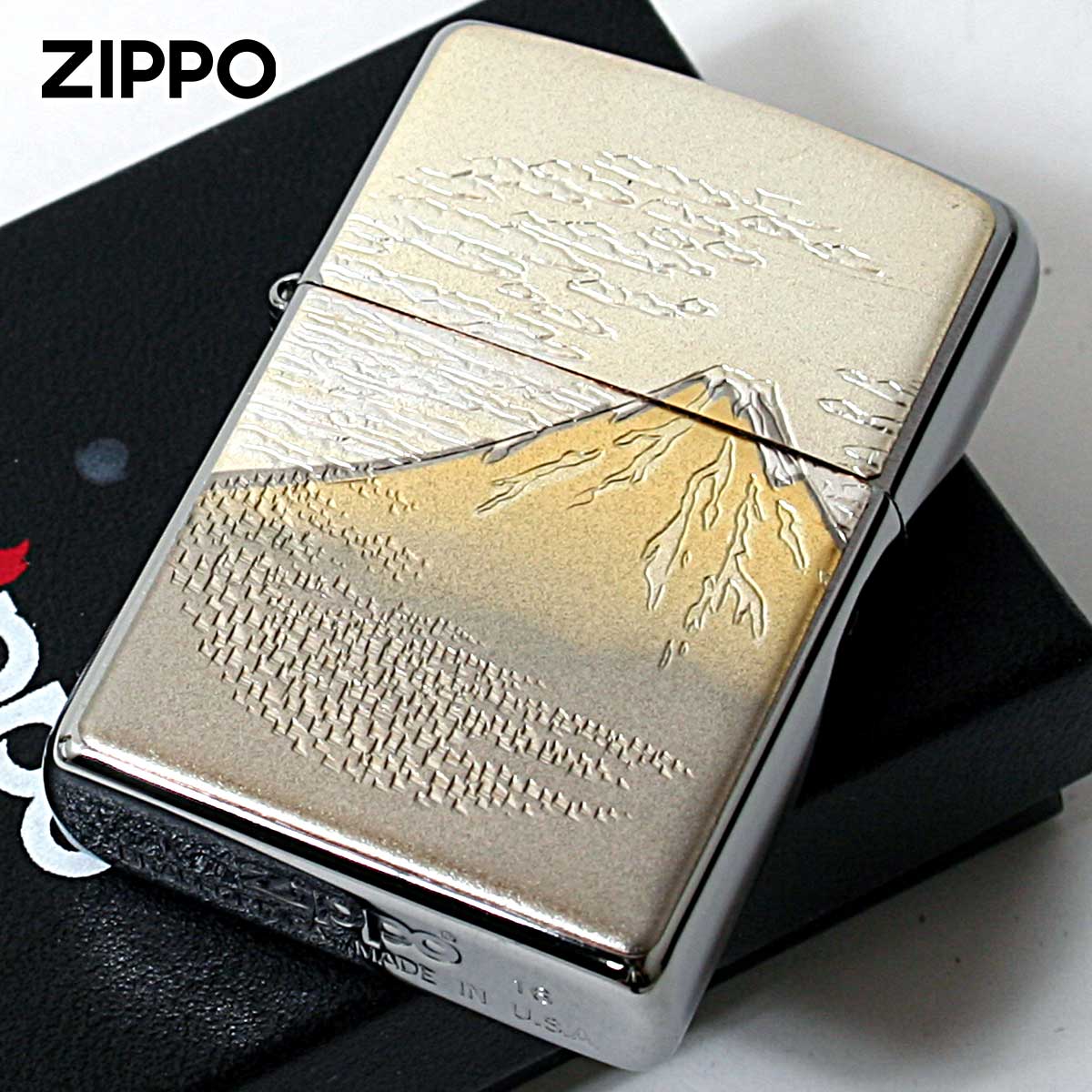 Zippo ジッポー 電鋳板 プレート貼り 和柄 伝統工芸 富士 メール