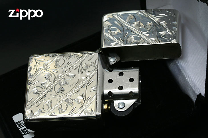 Zippo ジッポー スターリング 両面手彫り唐草