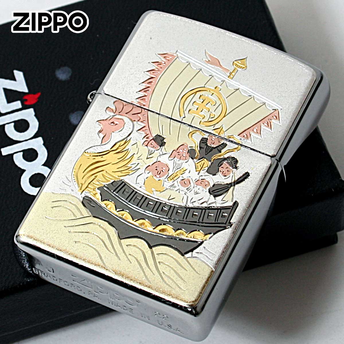 Zippo ジッポー 電鋳板 プレート貼り 和柄 伝統工芸 宝船 メール便可