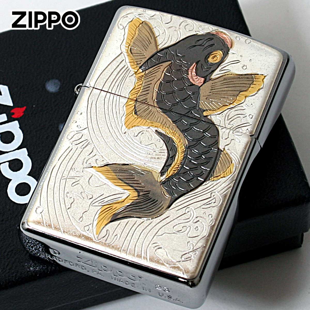 Zippo ジッポー 電鋳板 プレート貼り 和柄 伝統工芸 大鯉 BIG Carp メール便可
