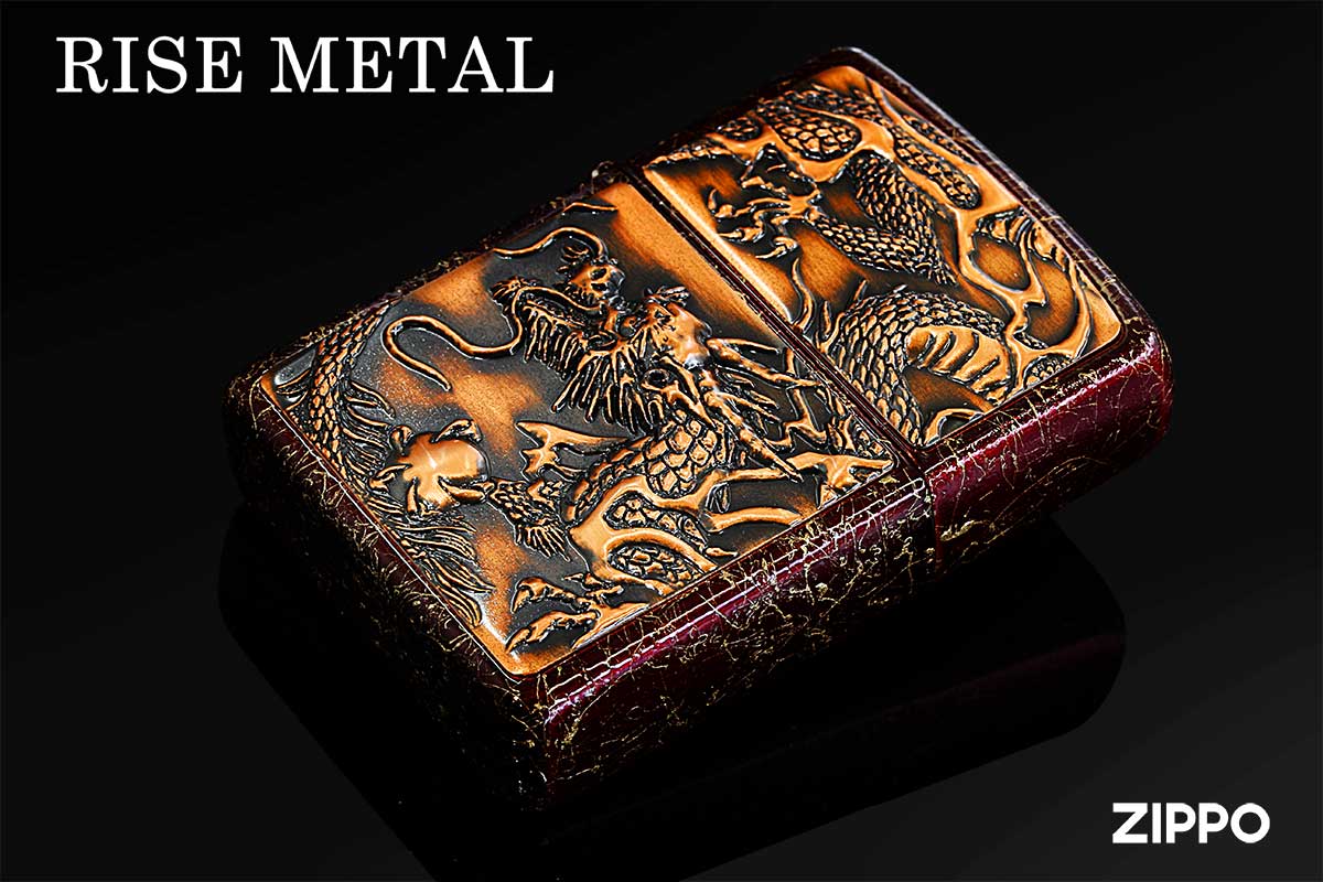 Zippo ジッポー RISE METAL ライズメタル 乱糸塗り 赤龍 金乱糸 赤