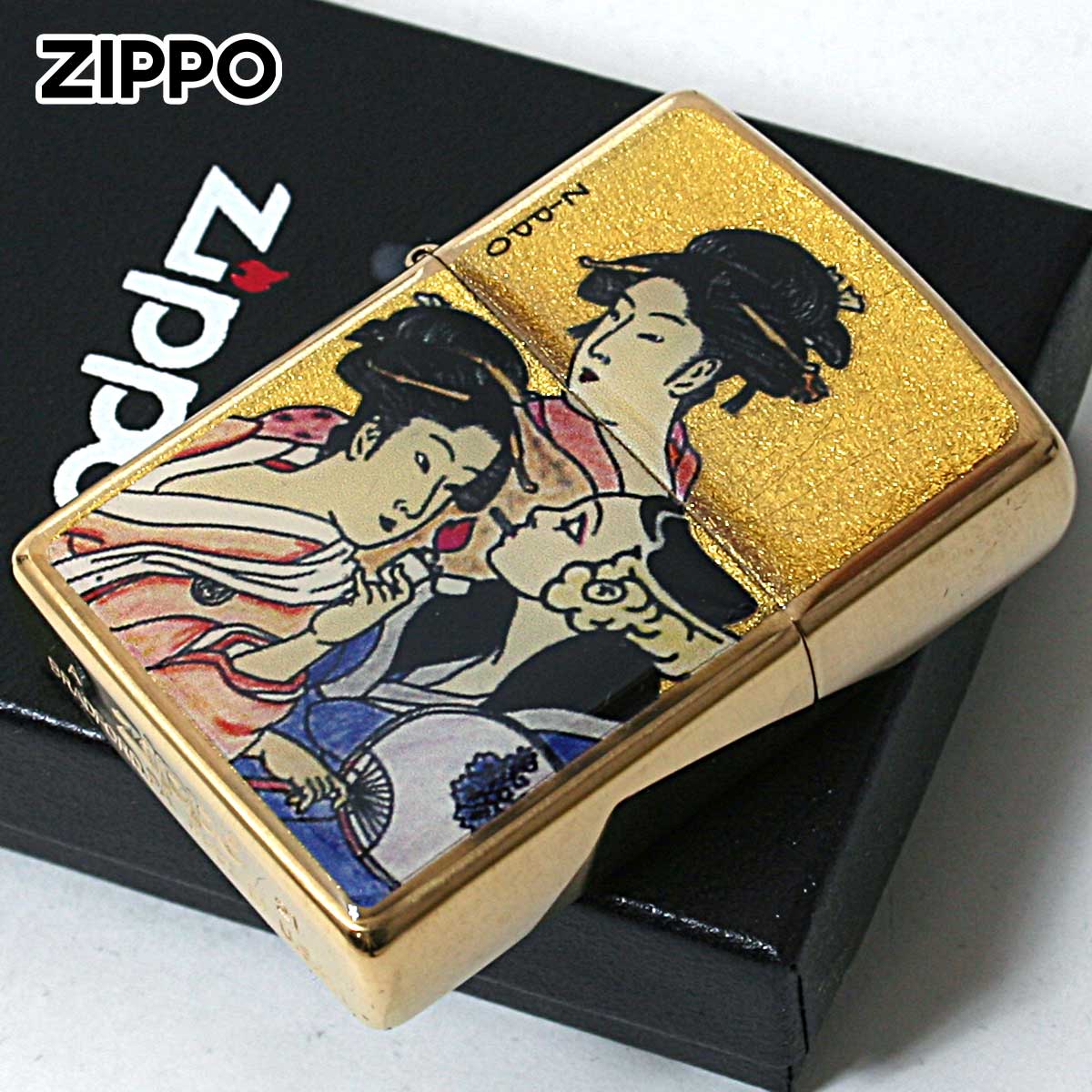 ZIPPO★アンティーク　金抜き　美女絵画★ Zippo ジッポー 浮世絵 三美人 金箔エポ盛り 江戸時代 絵画