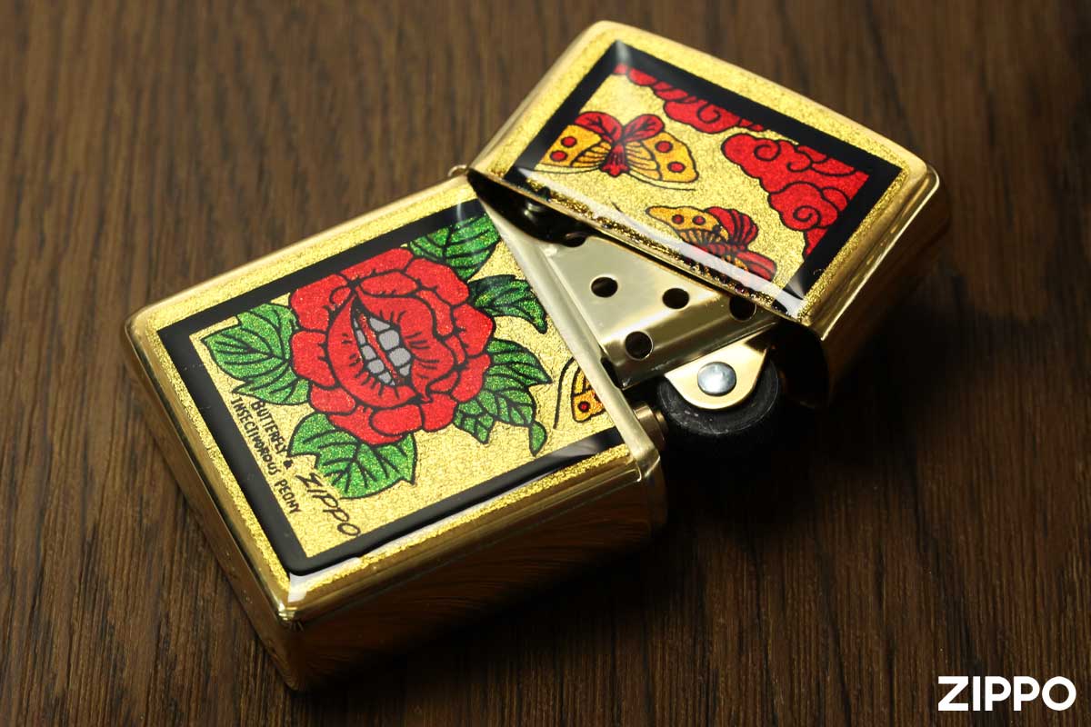 Zippo ジッポー 金箔エポキシ 花札 人喰いボタンに蝶 メール便可