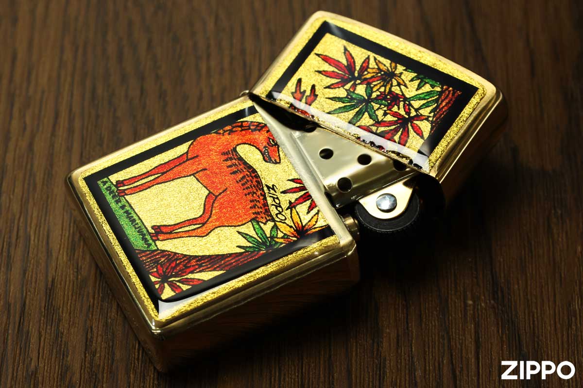 Zippo ジッポー 金箔エポキシ 花札 マリファナに鹿 メール便可